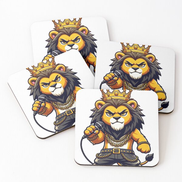 Item preview, King Lion Rapper with Crown and Microphone | Hip Hop Lion Gold Chain Art | Swag Lion King Illustration | Street Style Lion Print designed and sold by NeonKawaiiCo.