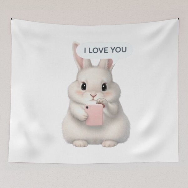 Item preview, Cute White Bunny Sending I Love You Message on Phonebunnylove designed and sold by lovelistivkaa.
