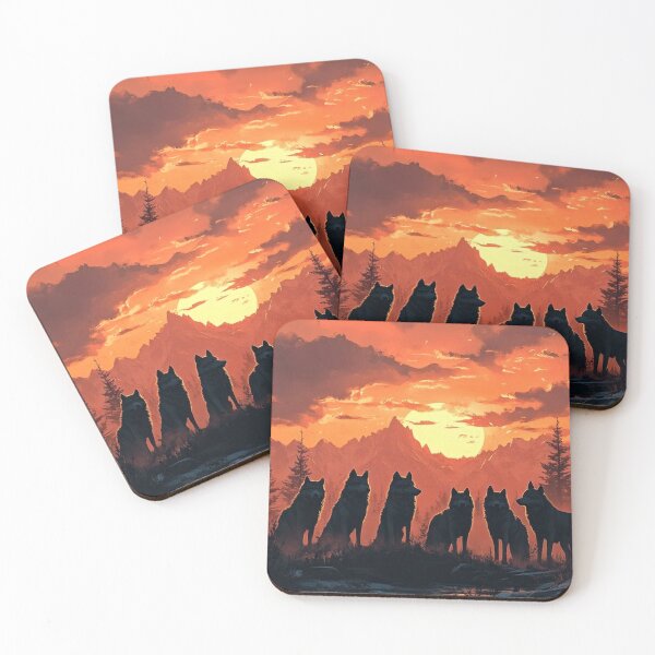 Item preview, Majestic Wolf Pack Sunset Silhouette Mountain Wilderness Art designed and sold by wildhazestudio.