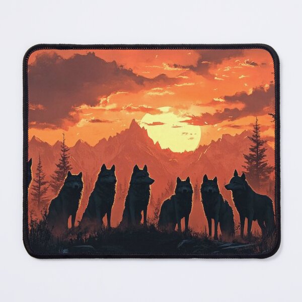 Item preview, Majestic Wolf Pack Sunset Silhouette Mountain Wilderness Art designed and sold by wildhazestudio.