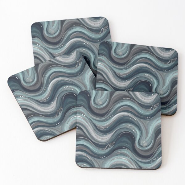 Item preview, Luxury Ocean Swirl Seamless Pattern with Silver Seashells designed and sold by MythicCotton.
