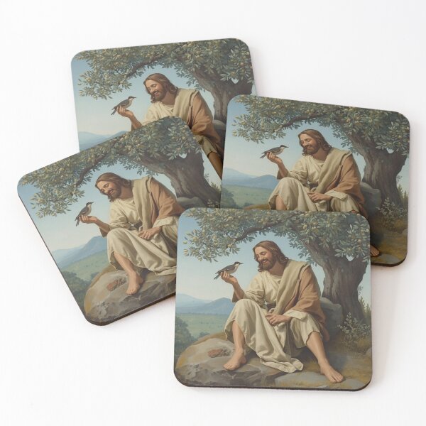 Item preview, Jesus and a Bird under an Olive Tree theme from the New Testament | Biblical Religious Spiritual Art designed and sold by Cre8andRecre8.