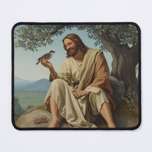 Item preview, Jesus and a Bird under an Olive Tree theme from the New Testament | Biblical Religious Spiritual Art designed and sold by Cre8andRecre8.