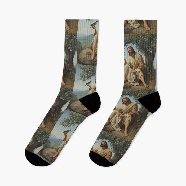 Item preview, Jesus and a Bird under an Olive Tree theme from the New Testament | Biblical Religious Spiritual Art designed and sold by Cre8andRecre8.