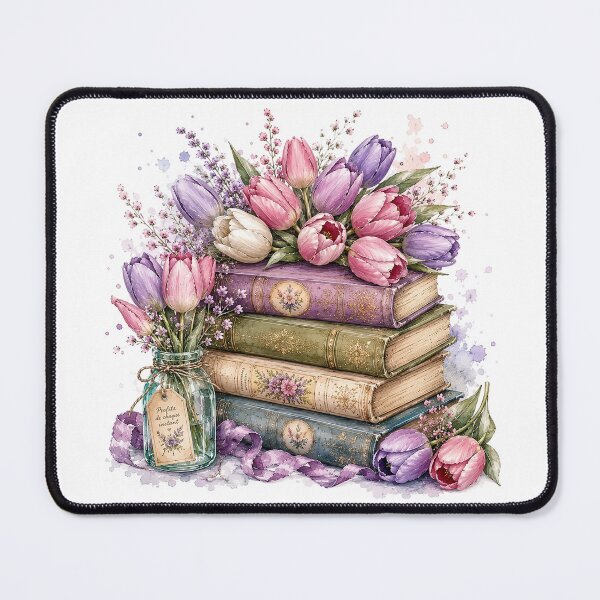 Item preview, Vintage Tulip Book Stack Watercolor Art designed and sold by PetalGarden.