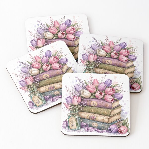 Item preview, Vintage Tulip Book Stack Watercolor Art designed and sold by PetalGarden.