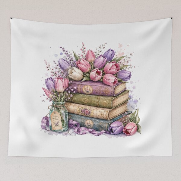 Item preview, Vintage Tulip Book Stack Watercolor Art designed and sold by PetalGarden.