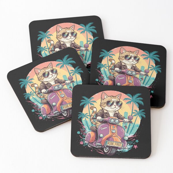 Item preview, Cool Cat Riding Retro Scooter Beach Sunset designed and sold by CrystalMineArts.