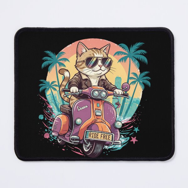 Item preview, Cool Cat Riding Retro Scooter Beach Sunset designed and sold by CrystalMineArts.