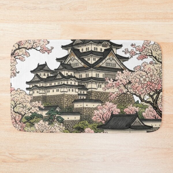Item preview, Japanese Castle with Sakura – Traditional Japanese Style Illustration designed and sold by vekotpu.