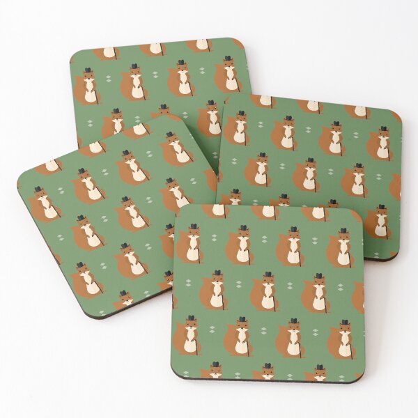 Item preview, Squirrels with hat and stick on green designed and sold by reneesillus.