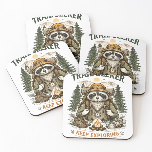 Item preview, Trail Seeker Raccoon Hiking Adventure designed and sold by Matinez Pink.
