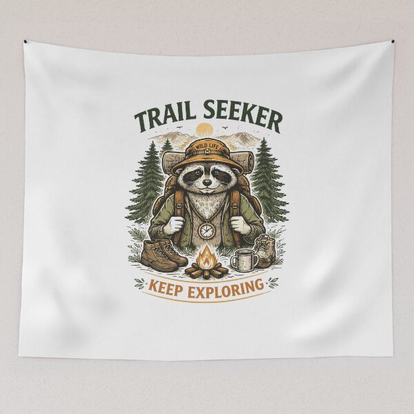 Item preview, Trail Seeker Raccoon Hiking Adventure designed and sold by Matinez Pink.