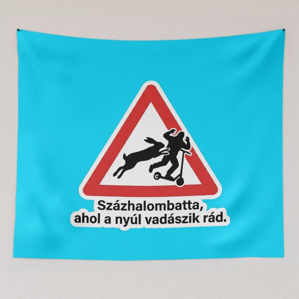 Item preview, Hungarian Traffic Sign Meme - Rabbit Attacks Scooter designed and sold by pakehart.