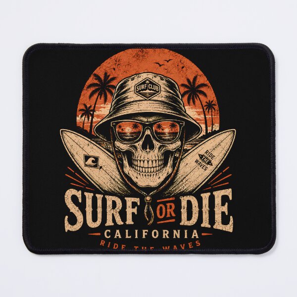 Item preview, Surf or Die California Skull Surf Vintage Sunset T-Shirt Design designed and sold by saamessart.