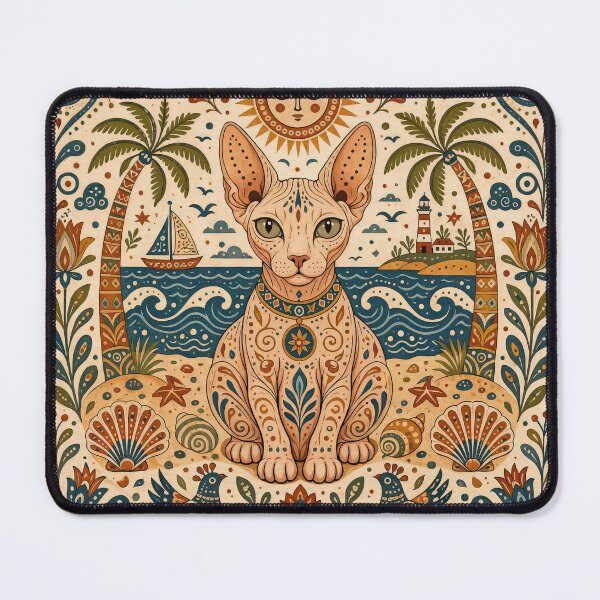 Item preview, Wall Art - Postcard - FOLK ART - Mystical Beach Cat: Bohemian Serenity designed and sold by ForeverPrintsOK.
