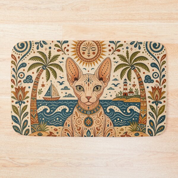 Item preview, Wall Art - Postcard - FOLK ART - Mystical Beach Cat: Bohemian Serenity designed and sold by ForeverPrintsOK.