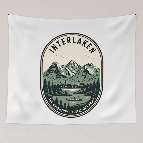 Item preview, Interlaken Switzerland Adventure Capital Retro Travel Badge designed and sold by k3rstman1.