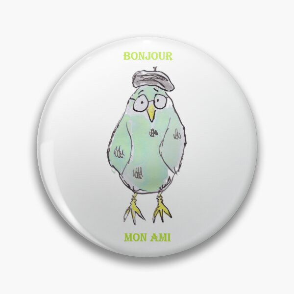 Item preview, little green french bird wearing a beret and glasses designed and sold by Inky Fingers Illustrations.