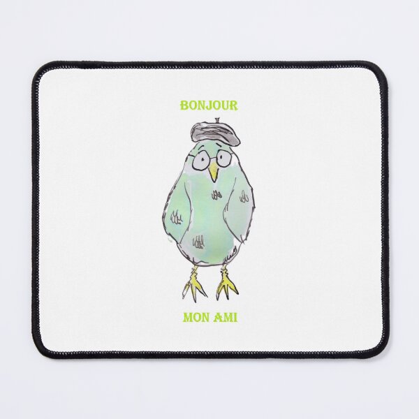 Item preview, little green french bird wearing a beret and glasses designed and sold by Inky Fingers Illustrations.