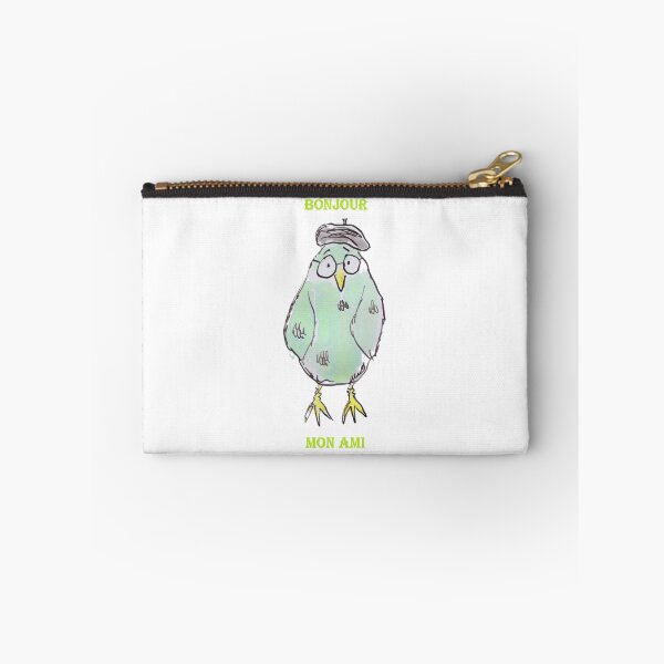 Item preview, little green french bird wearing a beret and glasses designed and sold by Inky Fingers Illustrations.