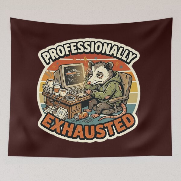 Item preview, Professionally Exhausted Opossum Retro Tech Burnout designed and sold by SoftAuraStudi0.