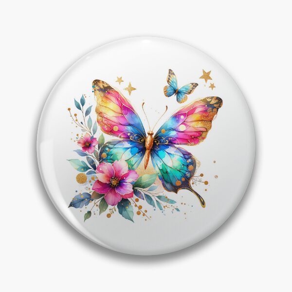 Artikelvorschau, Rainbow Butterfly Watercolor | Magical Butterfly Art | Colorful Fantasy Floral Illustration | Vibrant Botanical Design entworfen und verkauft von Fernhaven.