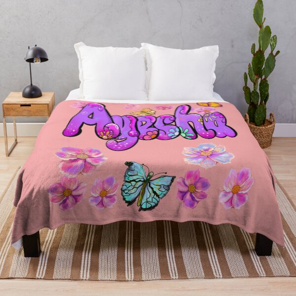 Item preview, Ayesha Name Throw Blanket - Purple Floral Drip Decor designed and sold by Artonmytee.