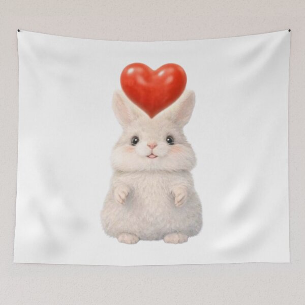 Item preview, Sweet White Bunny with Red Floating Heart designed and sold by lovelistivkaa.