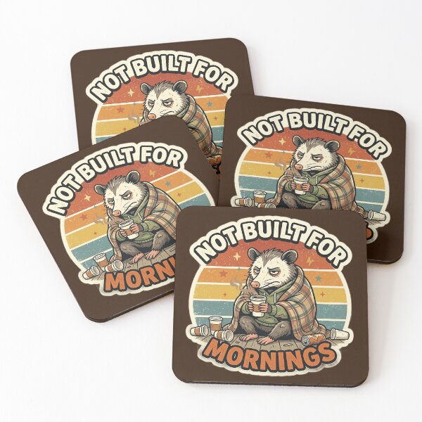 Item preview, Not Built For Mornings Tired Opossum Retro Badge designed and sold by SoftAuraStudi0.