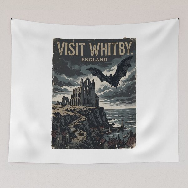 Item preview, Visit Whitby England Dracula Vampire Bat Vintage Travel Poster designed and sold by Fenay Designs.