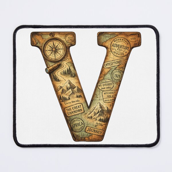 Item preview,  Vintage Adventure Letter V - Antique Map Alphabet - Explorer Initial V - Travel Typography Design designed and sold by irfanshikh.