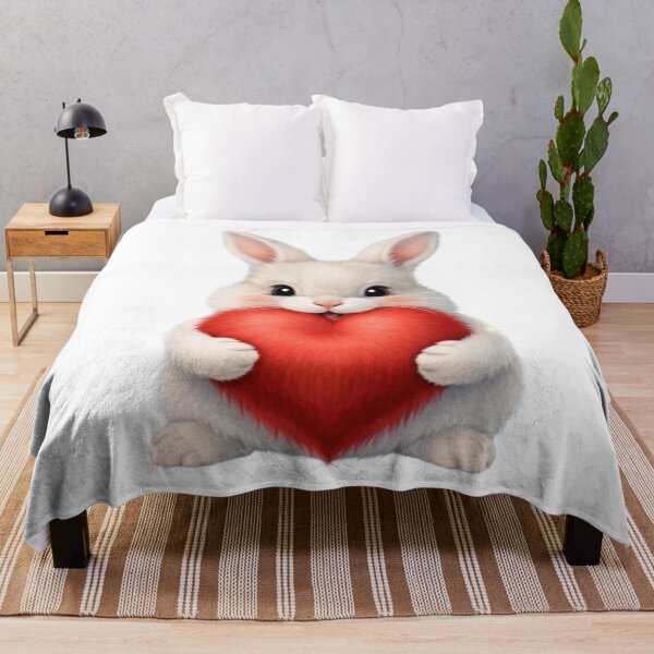 Item preview, Cute Fluffy White Bunny Hugging a Red Heart designed and sold by lovelistivkaa.