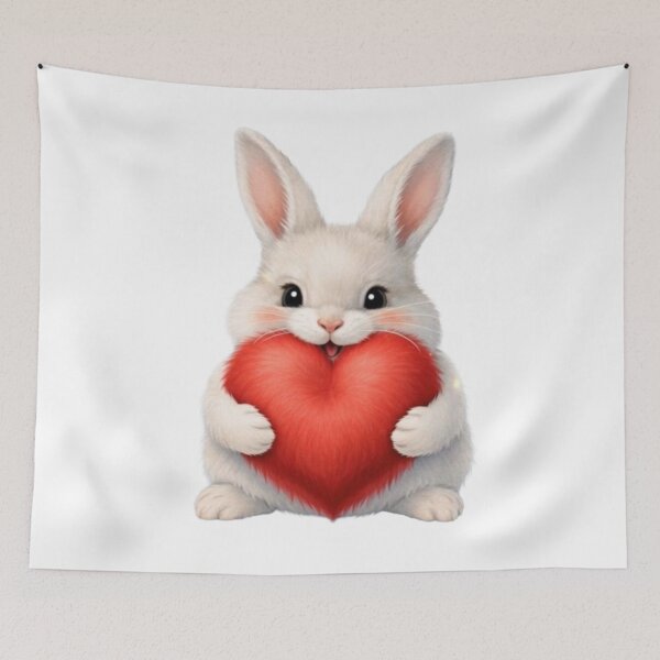 Item preview, Cute Fluffy White Bunny Hugging a Red Heart designed and sold by lovelistivkaa.