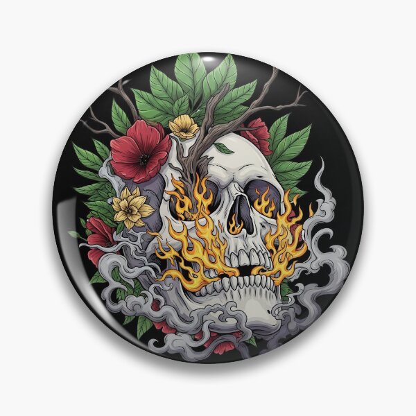 Item preview, Surreal Fire and Smoke Skull with Blooming Flowers designed and sold by nuel-art.
