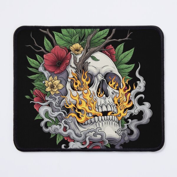 Item preview, Surreal Fire and Smoke Skull with Blooming Flowers designed and sold by nuel-art.
