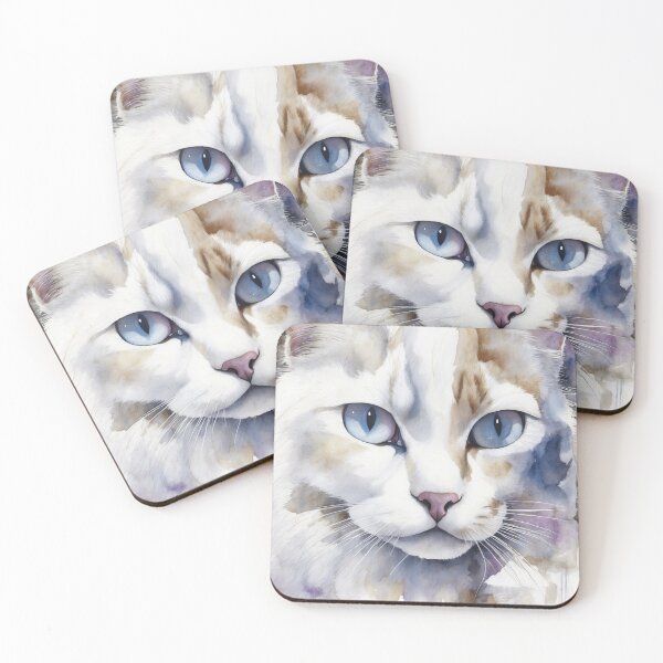 Item preview, Watercolor Portrait of a Beautiful Blue-Eyed Cat designed and sold by Paolo-Bandal.