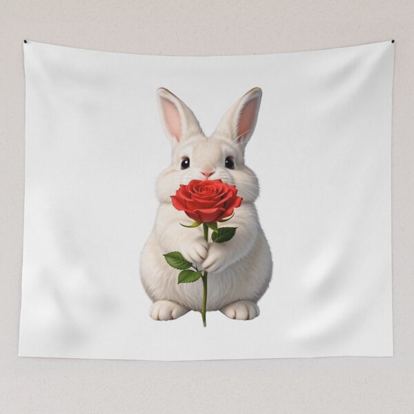Item preview, Cute White Bunny Holding a Red Rose Aesthetic Art designed and sold by lovelistivkaa.