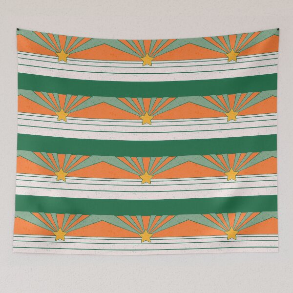 Item preview, Abstract Retro Star Stripes Sunburst Orange Green Pink  designed and sold by TackyTime.