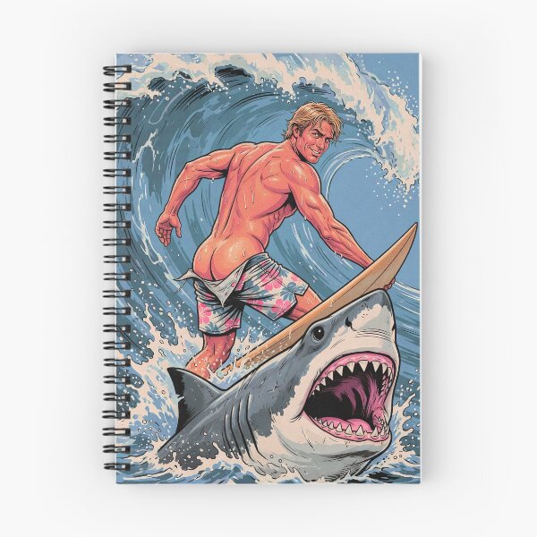 Item preview, Muscular Surfer Riding a Great White Shark designed and sold by ZhivanCrimson.