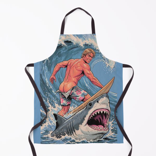 Item preview, Muscular Surfer Riding a Great White Shark designed and sold by ZhivanCrimson.