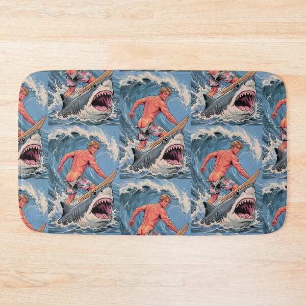 Item preview, Muscular Surfer Riding a Great White Shark designed and sold by ZhivanCrimson.