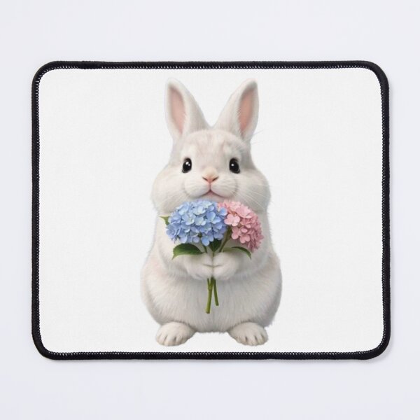 Item preview, Cute White Bunny Holding Blue and Pink Hydrangeas designed and sold by lovelistivkaa.