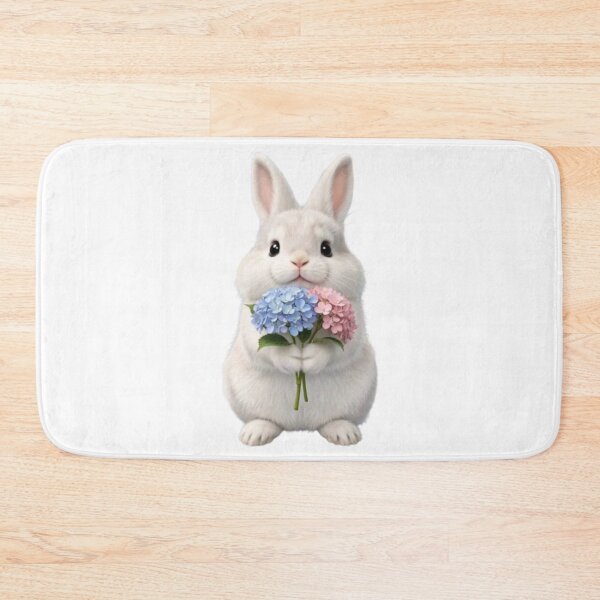 Item preview, Cute White Bunny Holding Blue and Pink Hydrangeas designed and sold by lovelistivkaa.