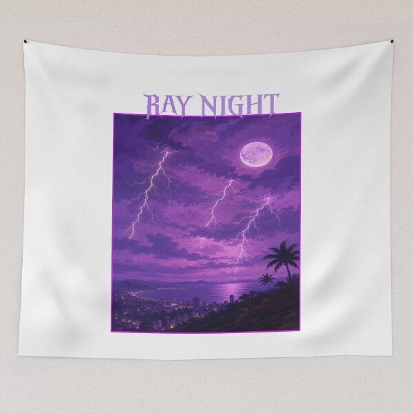 Item preview, RAY NIGHT – Purple Lightning Cityscape Vintage Poster Art designed and sold by RAYapparel.