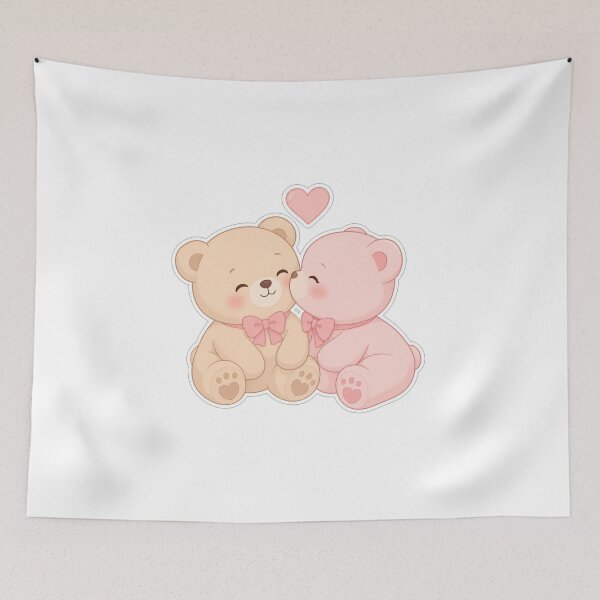 Item preview, Sweet Pastel Kawaii Bears Kissing - Cute Aesthetic Sticker designed and sold by Atlant11.