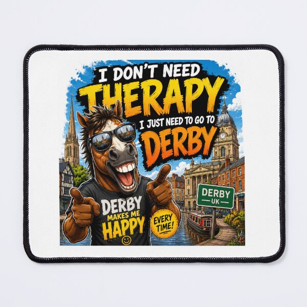 Item preview, I Don’t Need Therapy I Just Need to Go to Derby Funny Horse T-Shirt – Derby UK Travel Humor Graphic Tee designed and sold by Sushikidsntod.