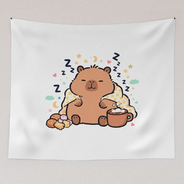 Item preview, Sleepy Capybara Kawaii Cozy Night Illustration designed and sold by Sovira Studio .