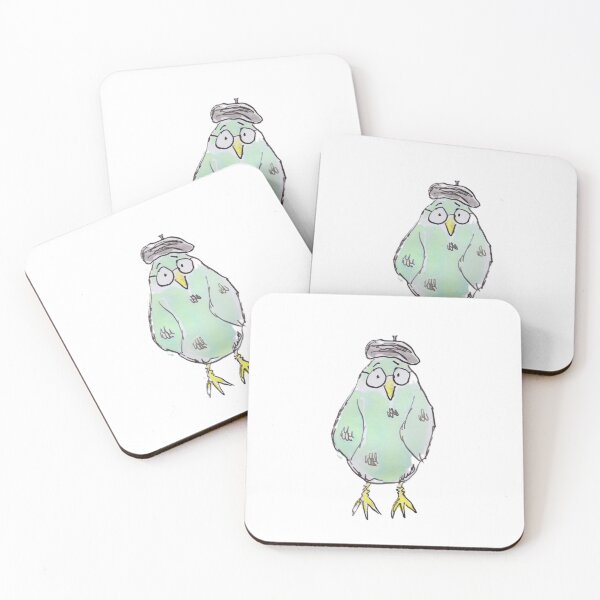 Item preview, Green bird wearing a beret and glasses. designed and sold by Inky Fingers Illustrations.