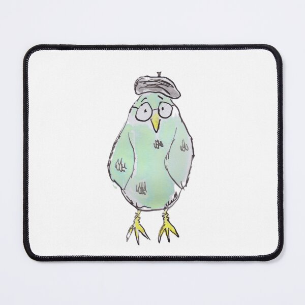 Item preview, Green bird wearing a beret and glasses. designed and sold by Inky Fingers Illustrations.